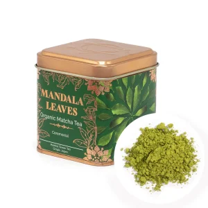 Bio ceremoniální matcha čaj z Japonska v elegantní plechovce s jemně mletým zeleným matcha práškem pro tradiční přípravu čaje