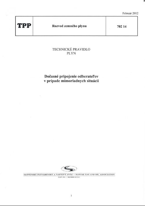 TPP 702 14 - Dočasné pripojenie odberateľov v prípade mimoriadnych situácií